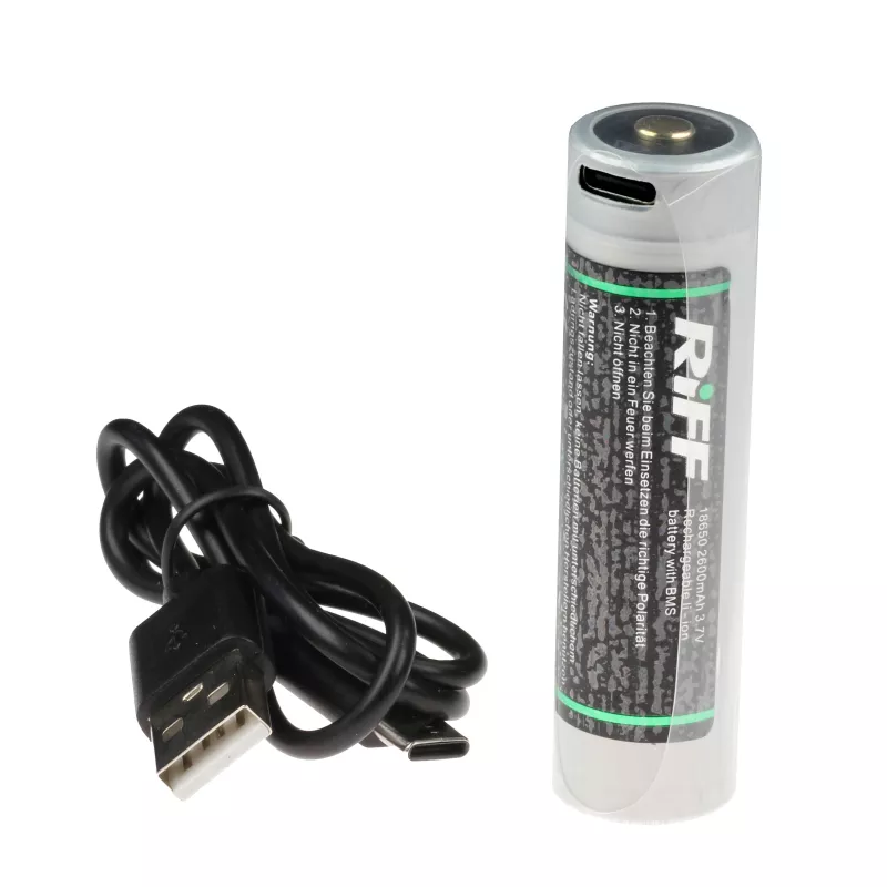 RiFF Li-Ionen Akku 18650 mit BMS & USB-C Port 3.7V 2600mAh